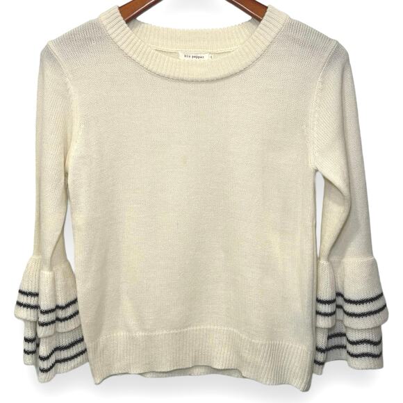 Blu Pepper Cream Colored Sweater With Double Bell Sleeves Size Small Stripe Soft - Picture 1 of 6
